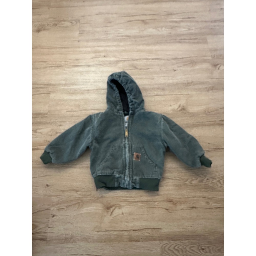 Vintage Carhartt Y06 MOS Toddler 4T Green Hooded Canvas Active Jacket Distressed